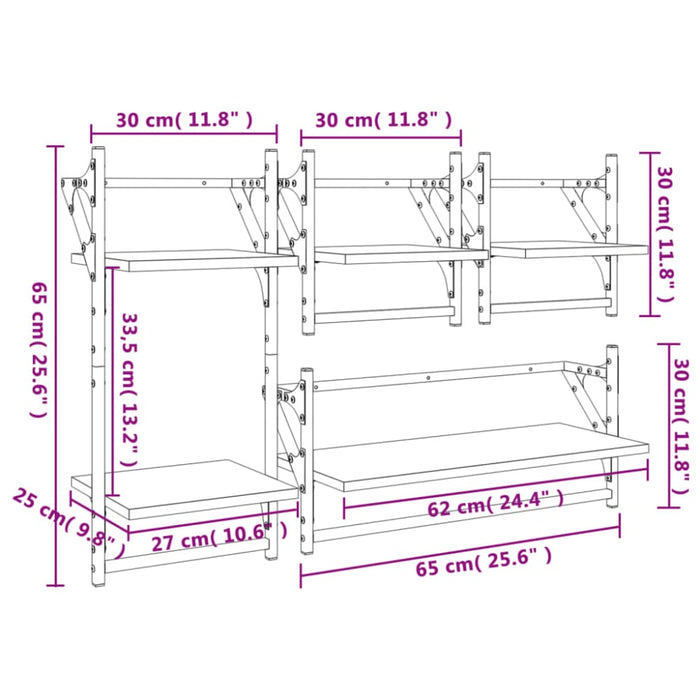 4 Piece Wall Shelf Set With Bars Black Engineered Wood