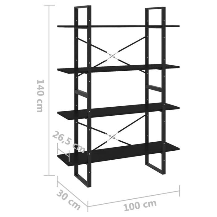 4-tier Book Cabinet Black 100x30x140 Cm Chipboard Nblain