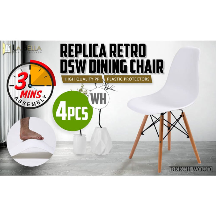 4 Set White Retro Dining Cafe Chair Dsw Pp