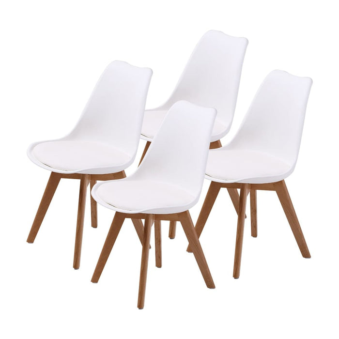 4 Set White Retro Dining Cafe Chair Padded Seat