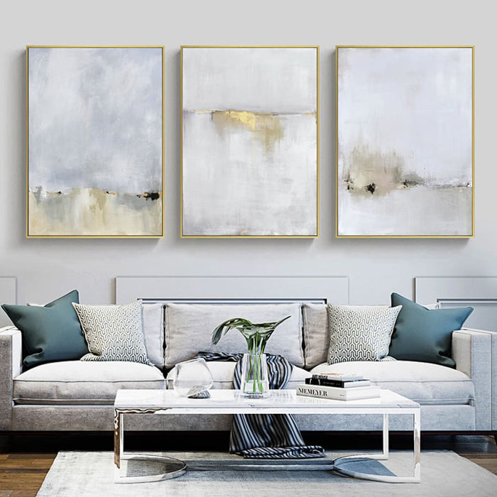 40cmx60cm Abstract Golden White 3 Sets Gold Frame Canvas