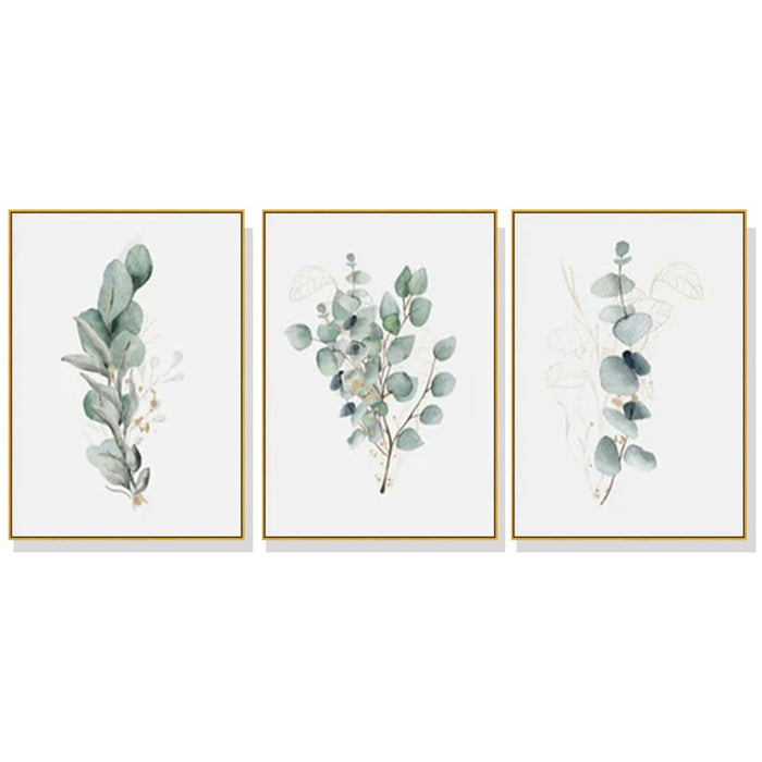 40cmx60cm Eucalyptus Plant 3 Sets Gold Frame Canvas Wall Art