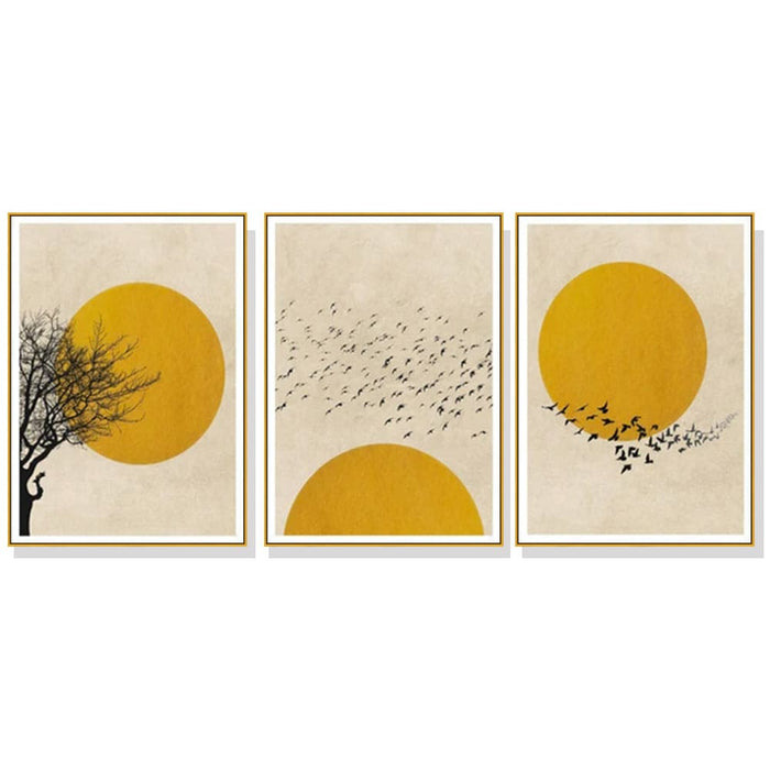 40cmx60cm Flock Of Birds Sun Silhouette 3 Sets Gold Frame