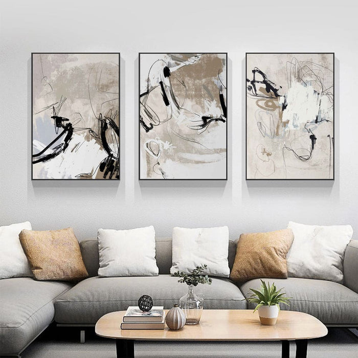 40cmx60cm Modern Abstract Beige 3 Sets Black Frame Canvas