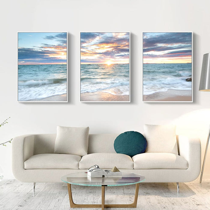 40cmx60cm Sunrise By The Ocean 3 Sets White Frame Canvas