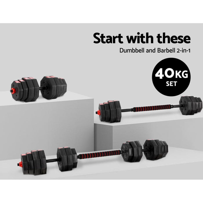 40kg 2-in-1 Dumbbell Barbell Set Adjustable Dumbbells