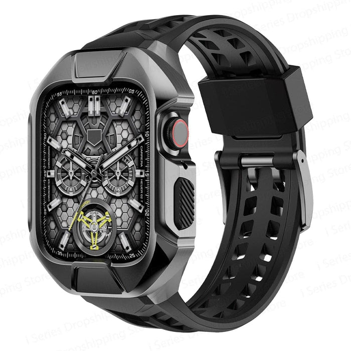 44mm 45mm Metal Case Rubber Band For Apple Watch Series 7