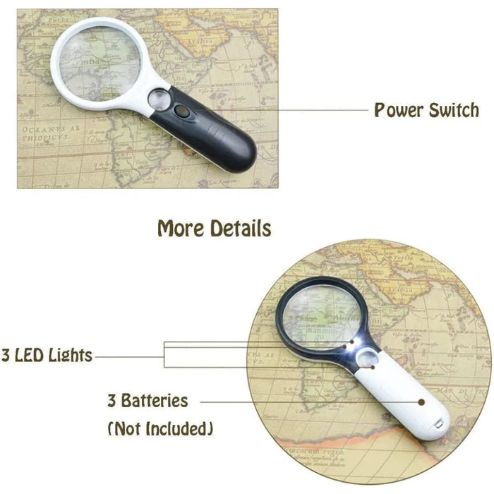 45x Handheld Magnifying Glass With Led Light For Reading