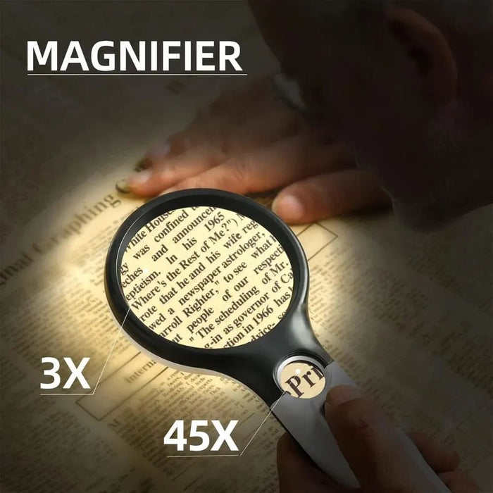 45x Handheld Magnifying Glass With Led Light For Reading