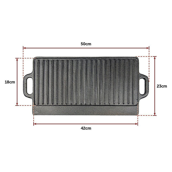 46x22 Cm Cast Iron Reversible Griddle Plate Bbq Hob Cooking