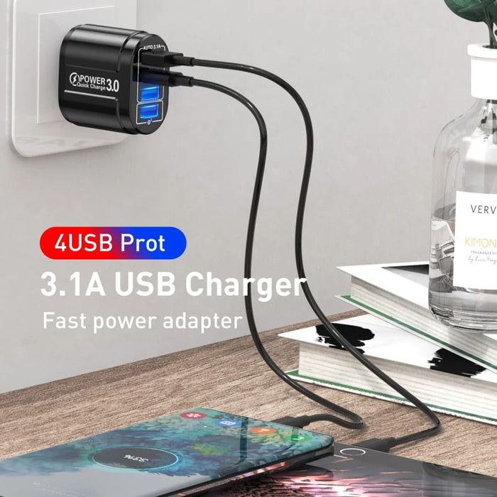 48w Fast Charging 4 Port Usb Charger With Qc 3.0 For Travel