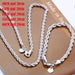 4mm Silver Twisted Rope Necklace Bracelet Set High Quality