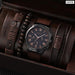 4pcs Brown Nylon Strap Quartz Watch With Bracelet For Men