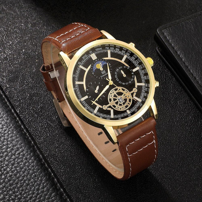 4pcs Set Men Watch Luxury Bracelet Fashion Business Brown