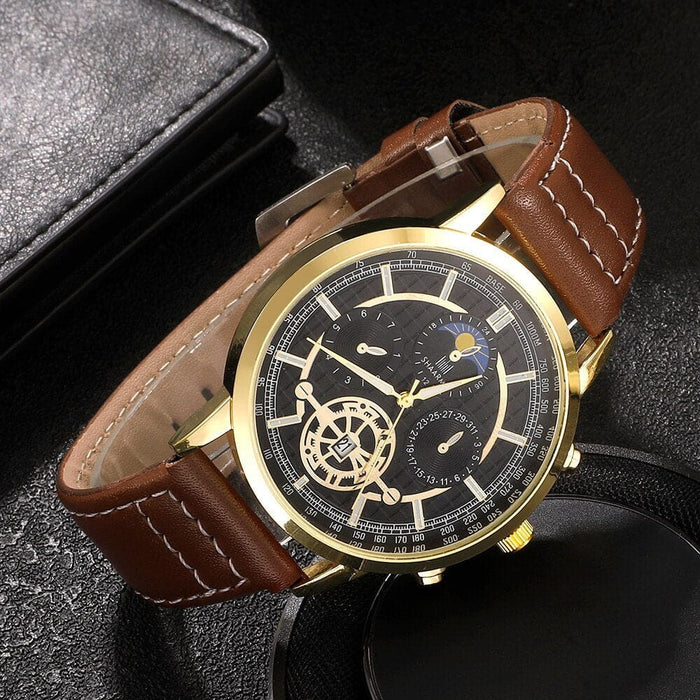 4pcs Set Men Watch Luxury Bracelet Fashion Business Brown