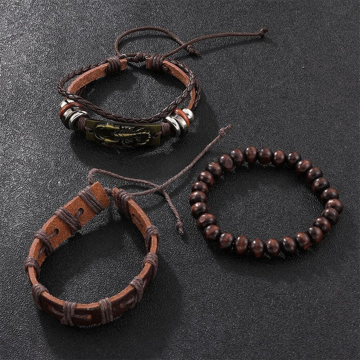 4pcs Set Men Watch Luxury Bracelet Fashion Business Brown