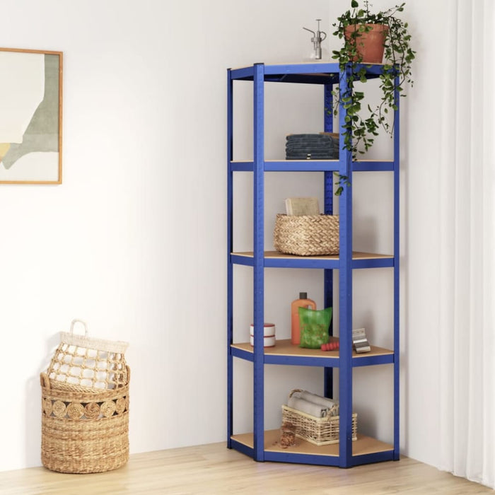 5-layer Corner Shelf Blue Steel And Engineered Wood Opxnlo