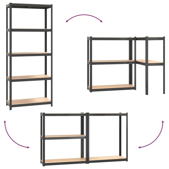 5-layer Shelves 3 Pcs Anthracite Steel And Engineered Wood