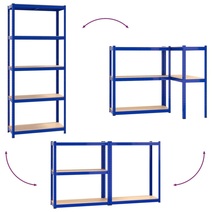 5-layer Shelves 3 Pcs Blue Steel And Engineered Wood Opxnpi