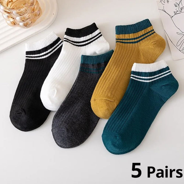 5 Pairs Breathable Striped Sports Low Cut Socks For Men