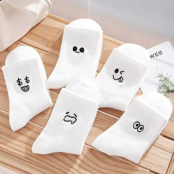 5 Pairs Cartoon Mid Tube Socks Expression Patterns