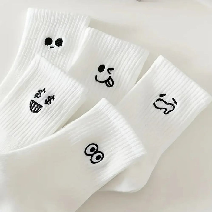 5 Pairs Cartoon Mid Tube Socks Expression Patterns