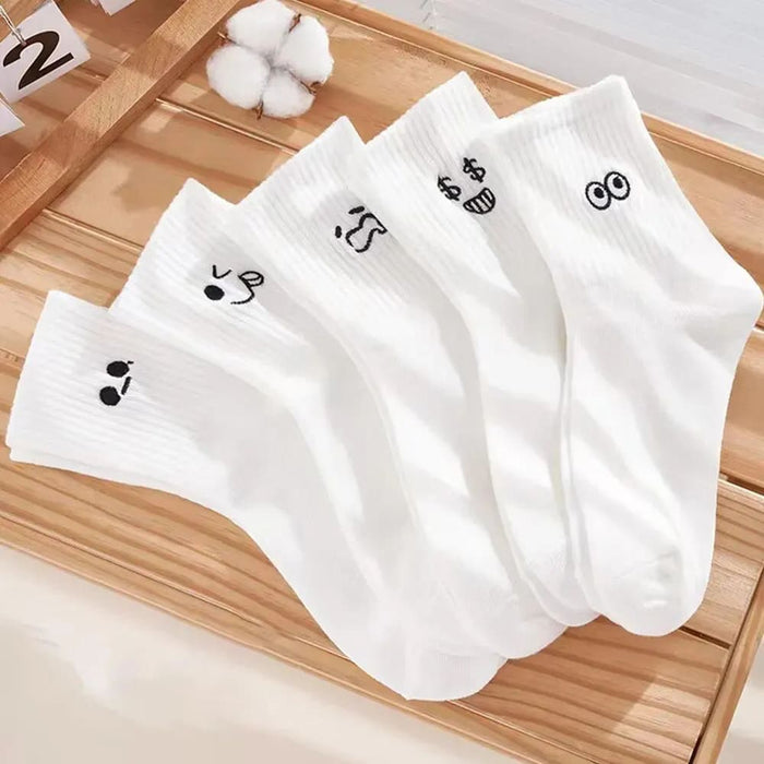 5 Pairs Cartoon Mid Tube Socks Expression Patterns