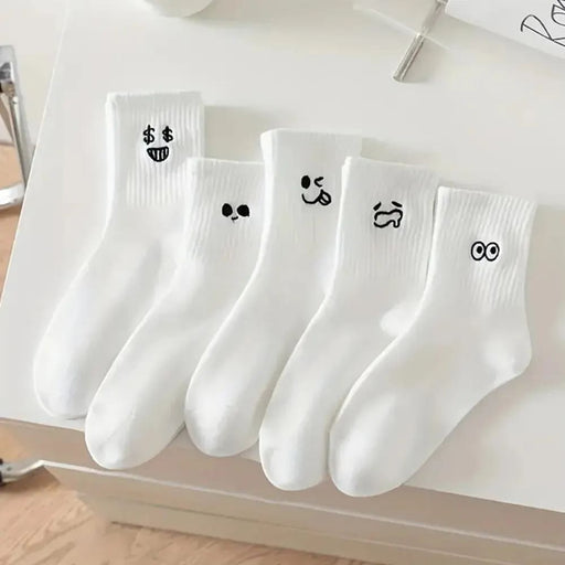 5 Pairs Cartoon Mid Tube Socks Expression Patterns