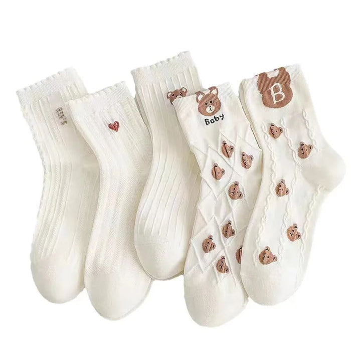 5 Pairs Cartoon Mid Tube Socks Expression Patterns