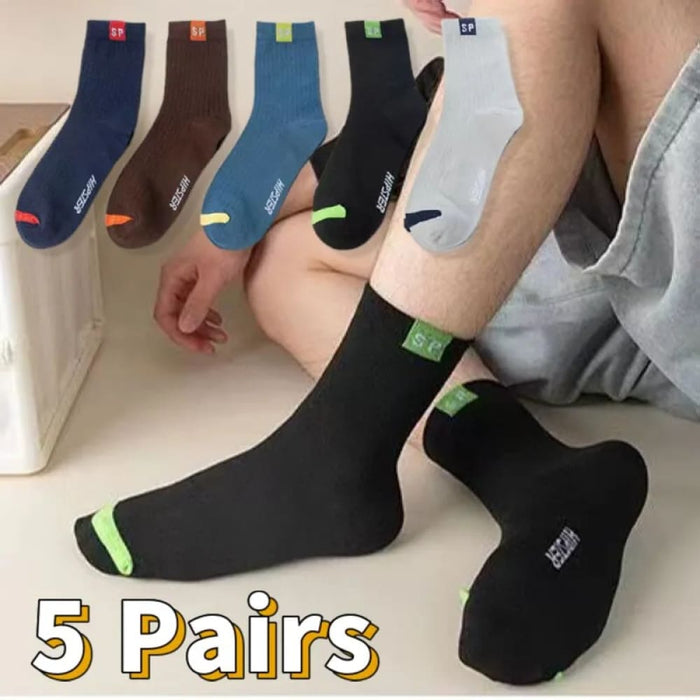 5 Pairs Mens Anti Odor Mid Calf Athletic Socks Premium