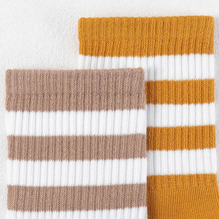 5 Pairs Striped Mid Tube Socks For Women