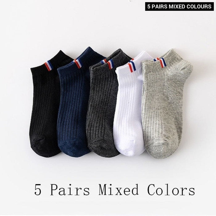 5 Pairs Of Thin Summer Blending Boat Socks Plain Colour