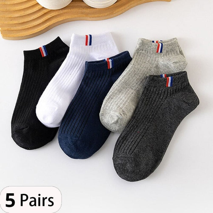 5 Pairs Of Thin Summer Blending Boat Socks Plain Colour