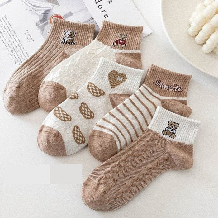 5 Pairs Women Elegant Socks Retro Polyester Cotton Low Tube