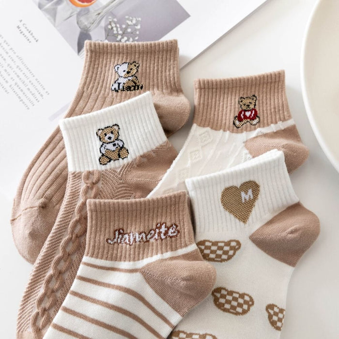 5 Pairs Women Elegant Socks Retro Polyester Cotton Low Tube