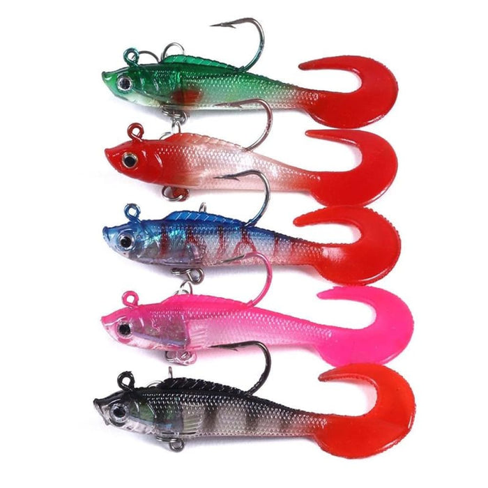 5 Piece Colourful Curly Tail Soft Bait Set For Lua Fishing