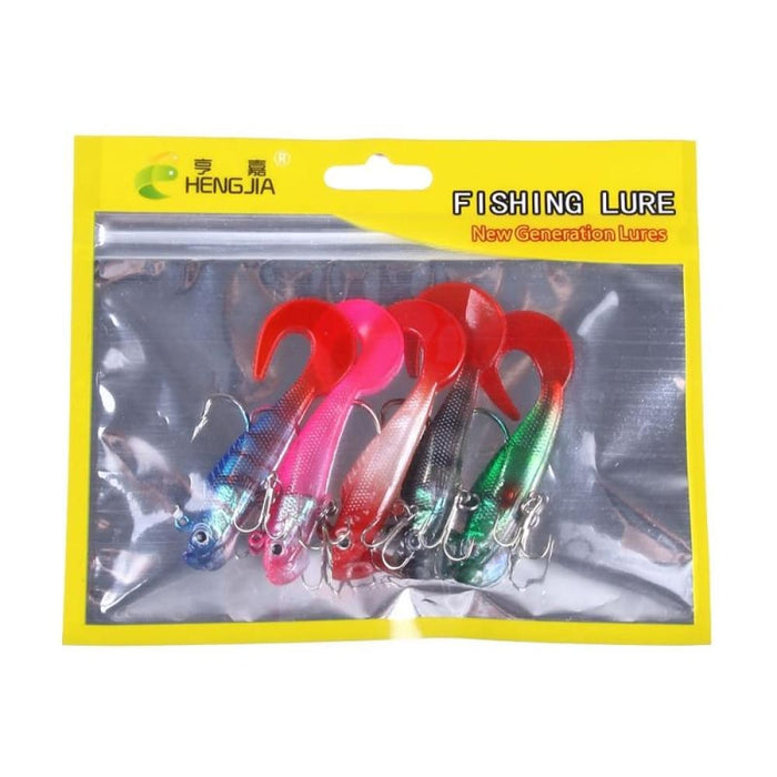 5 Piece Colourful Curly Tail Soft Bait Set For Lua Fishing