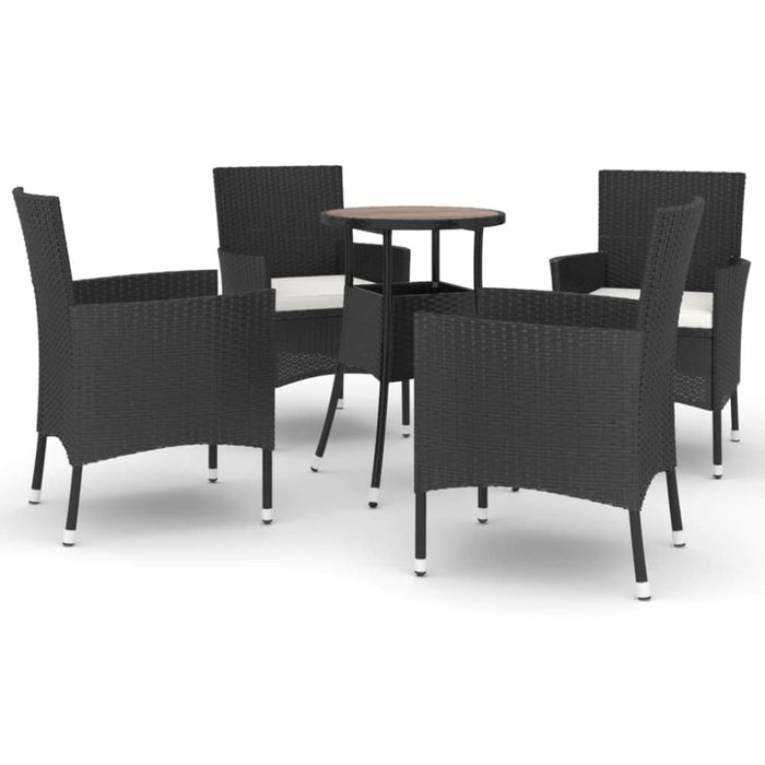 5 Piece Garden Bistro Set With Cushions Black Poly Rattan