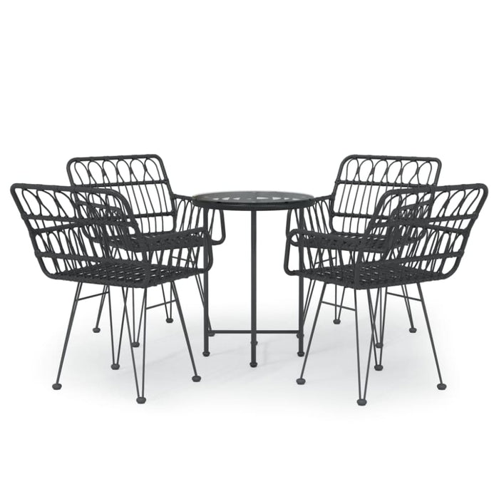 5 Piece Garden Dining Set Black Poly Rattan Topintn