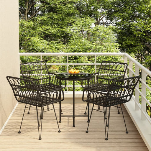 5 Piece Garden Dining Set Black Poly Rattan Topintn