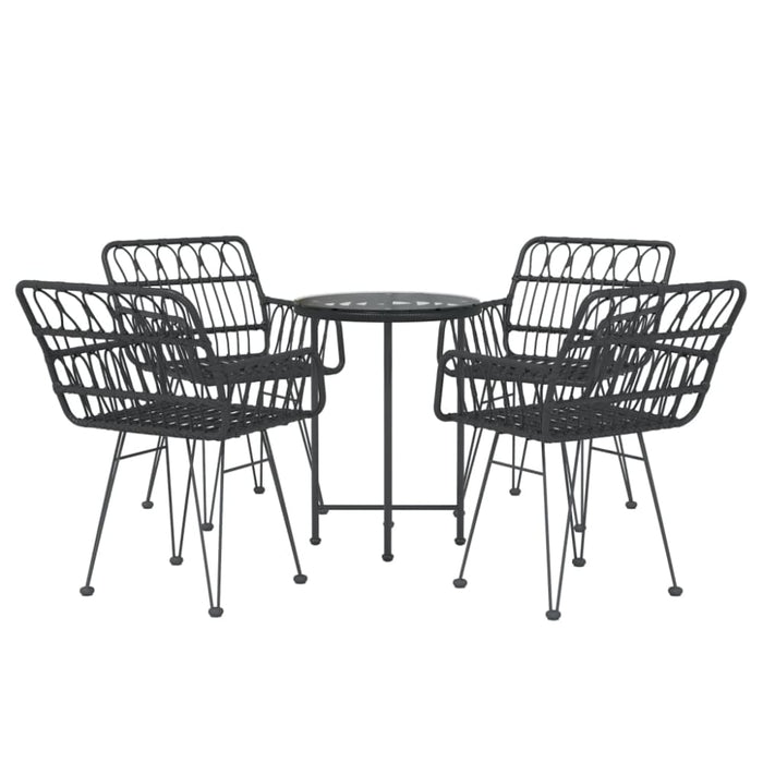 5 Piece Garden Dining Set Black Poly Rattan Topintn