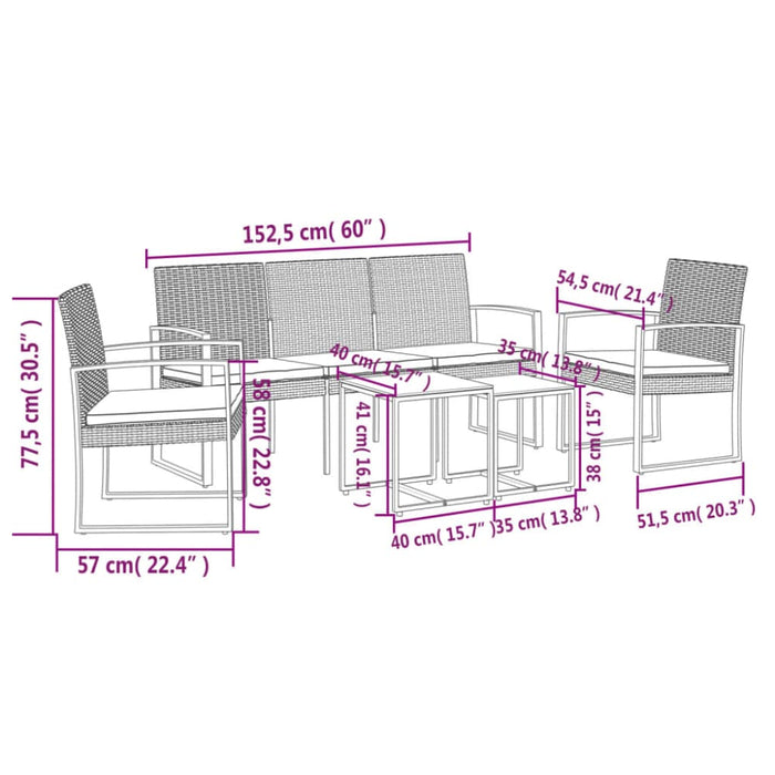 5 Piece Garden Dining Set With Cushions Black Pp Rattan