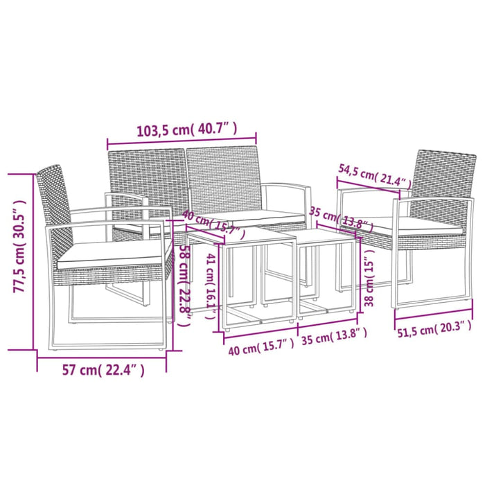 5 Piece Garden Dining Set With Cushions Brown Pp Rattan