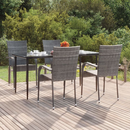 5 Piece Garden Dining Set Grey Poly Rattan Topllil