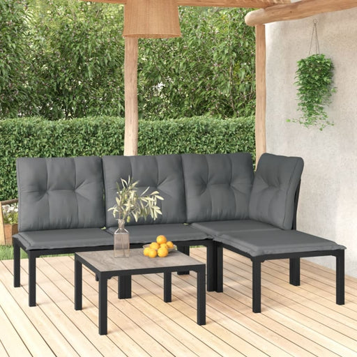 5 Piece Garden Lounge Set Black And Grey Poly Rattan Toniiaa