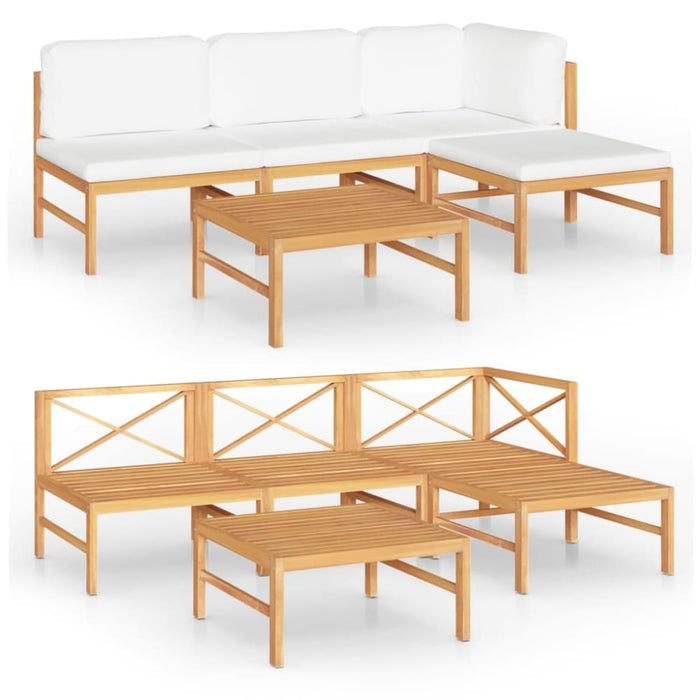 5 Piece Garden Lounge Set with Cream Cushions Solid Teak