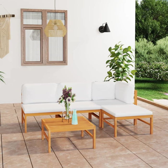 5 Piece Garden Lounge Set With Cream Cushions Solid Teak