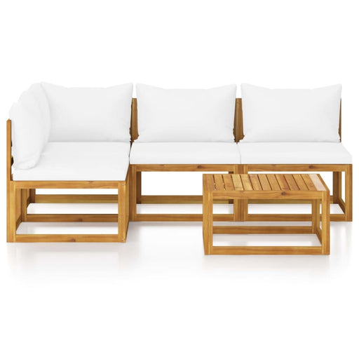 5 Piece Garden Lounge Set With Cushion Cream Solid Acacia