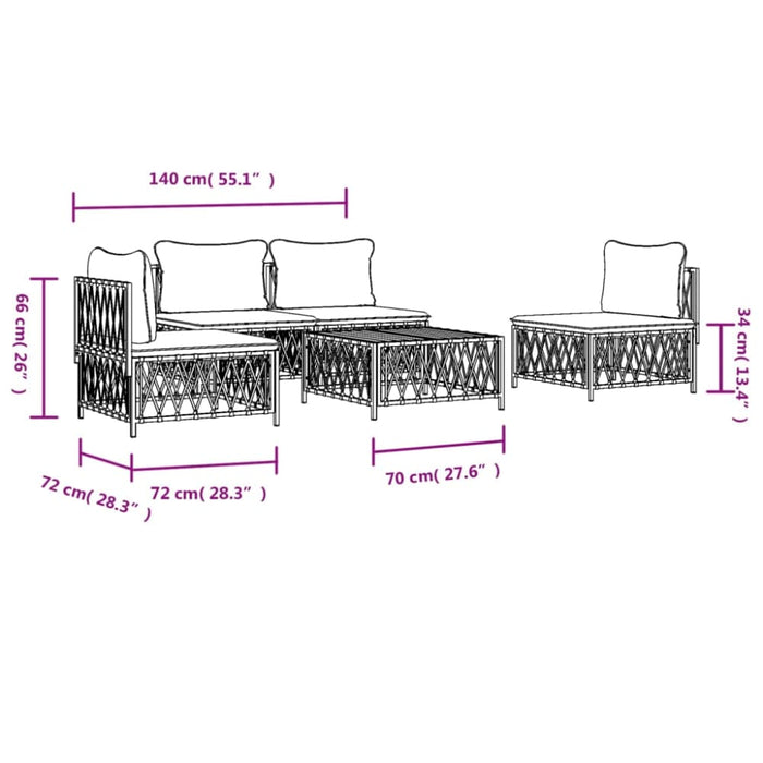 5 Piece Garden Lounge Set With Cushions Anthracite Steel