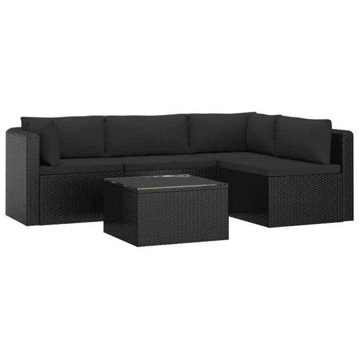 5 Piece Garden Lounge Set With Cushions Poly Rattan Black